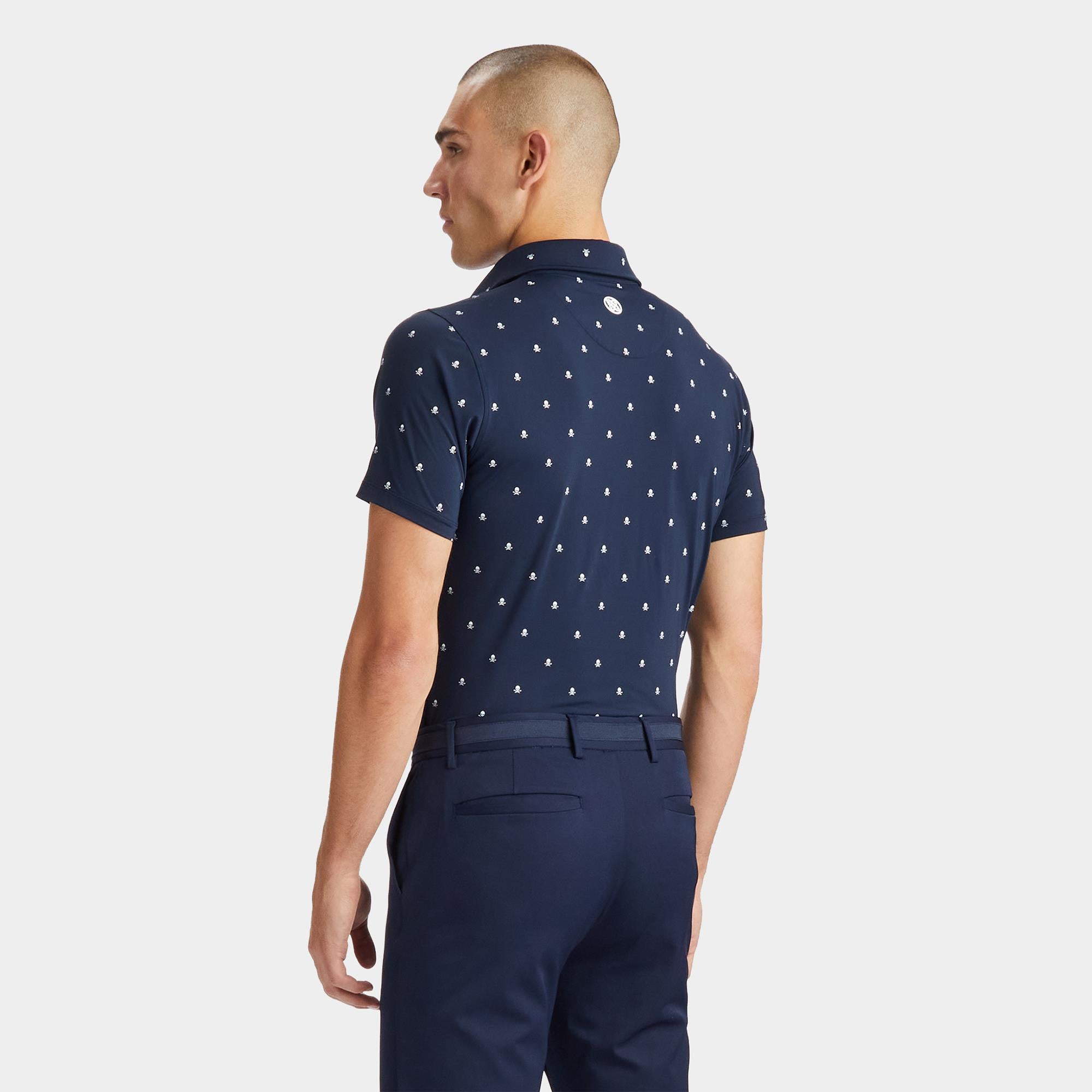 G/FORE Skull & T's Ice Nylon Tailored Mens Golf Polo Shirt Twilight
